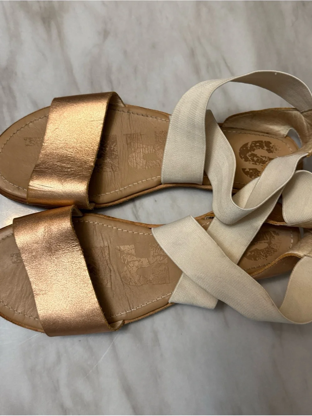 Sorel Ella Strap Leather Sandals  Metallic Gold Size 9